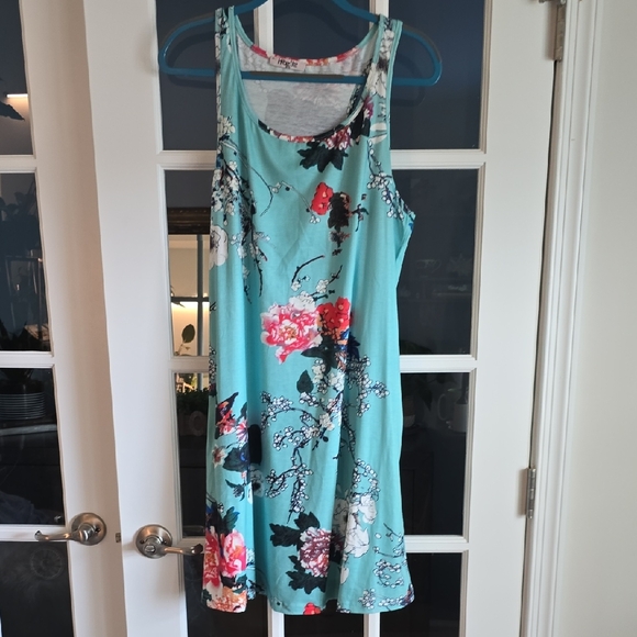 Floral Sleeveless Dress - Blue and Pink - Picture 1 of 2